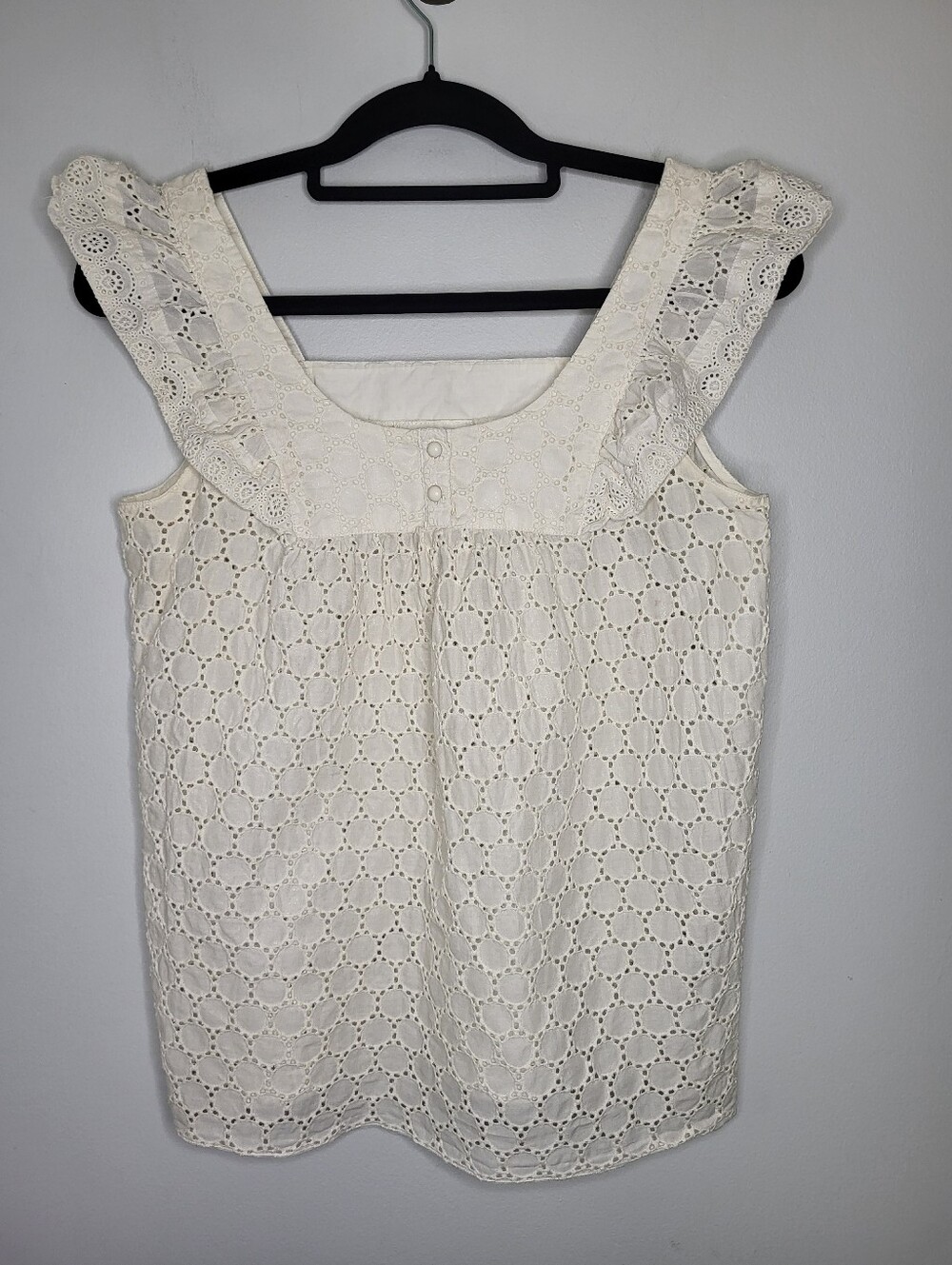 Anna Sui Anthropologie Ivory Eyelet Sleeveless Cotton Top S Boho Cottagecore
